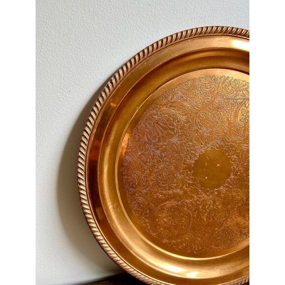 Vintage Round 16" Copper Tray | Decorative Serving Tray - Picture 2 of 5